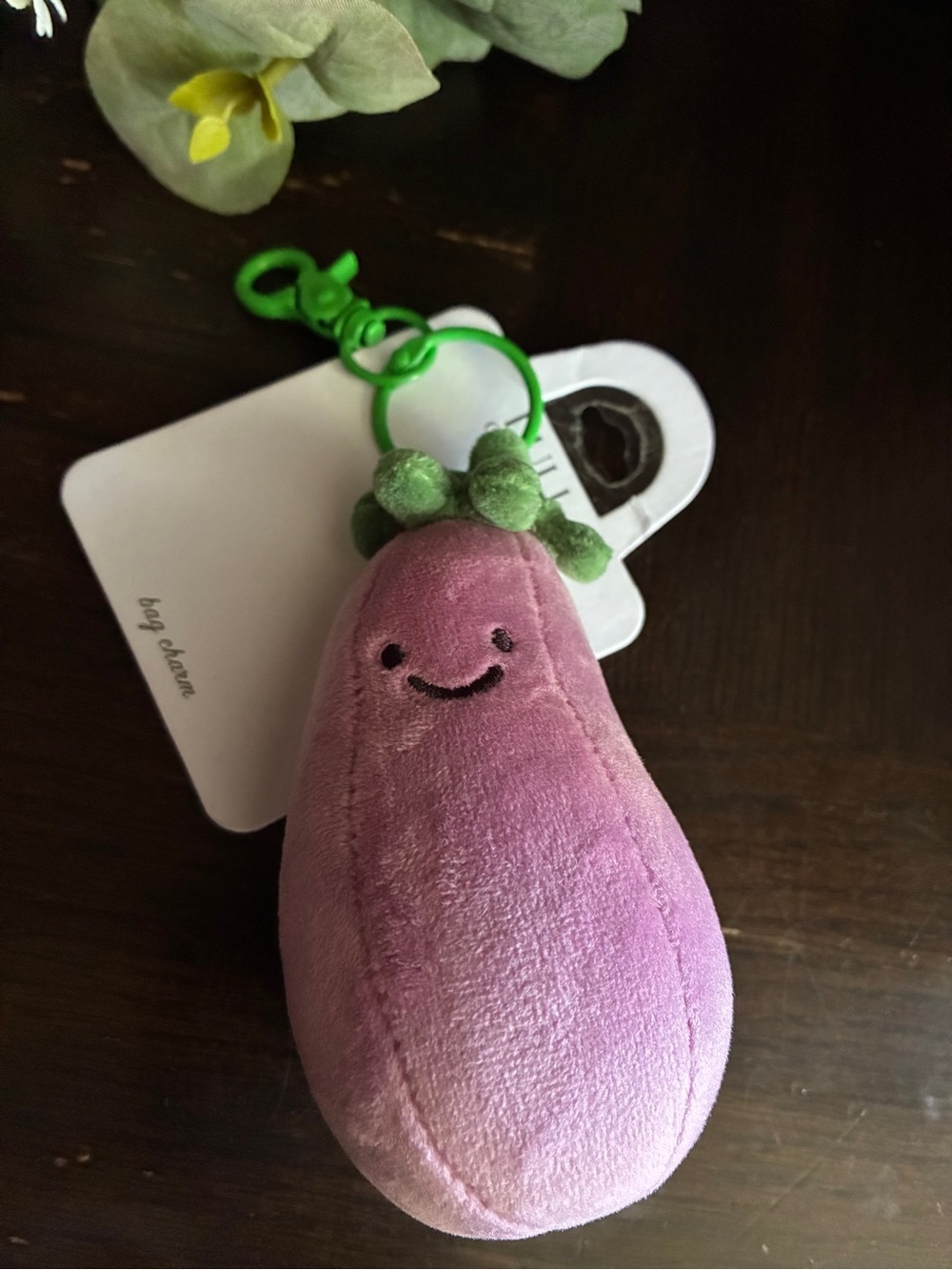 Plush Eggplant Keychain Bag Charm - Pink and Green - Picture 9 of 9